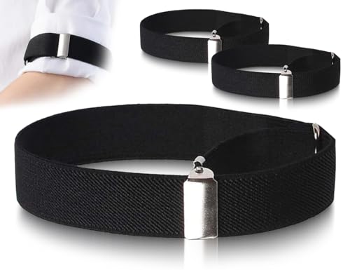 KAPSING 2 Stück ärmelhalter,Verstellbare Armbänder,Sleeve Garter,Arm Ärmel,Hemd Strumpfband,Hülsenhalter,Tuck Band,ärmelschoner,Für Männer Frauen Langarmshirt(Schwarz) von KAPSING