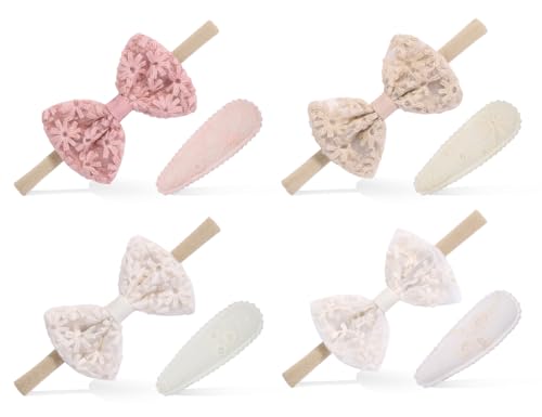 KAPSING 8 Stück Stirnbänder Baby Mädchen mit Kopfbedeckung Haarspangen, 4 Elastisch Schleifen Turban Haarband, 4 Baby Mädchen Haarspangen clips von KAPSING