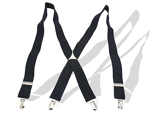 KAPSING Hosenträger für Herren schwarz, 3.5cm hosenträger herren extra stark, 4 Starken Metall Clips, Breit X Back Elastisch und Verstellbar Einheitsgröß Hosenträger von KAPSING