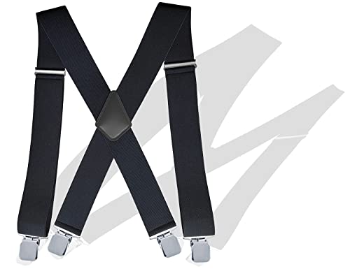 KAPSING Hosenträger für Herren schwarz, 5cm hosenträger herren extra stark, 4 Starken Metall Clips, Breit X Back Elastisch und Verstellbar Einheitsgröß Hosenträger von KAPSING