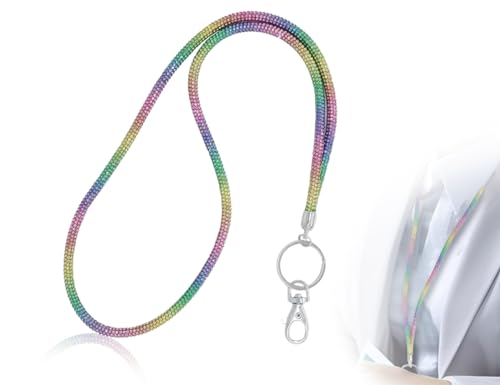 KAPSING Schlüsselband Key Chain, Kartenhalter Trageband, Regenbogen Farbverlauf 80cm Bling Strass Schlüsselband Lanyard, Schlüsselanhänger für Schlüssel Ausweise von KAPSING