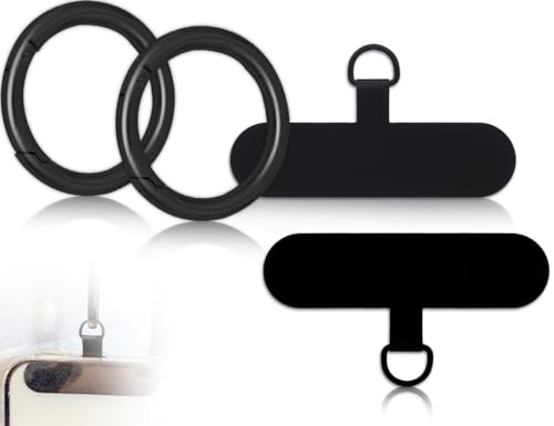 KAPSING Telefon Halteband Patch, 2 Stück Handykette Pads und 2 Stück Federring Verschluss, Universal Schlüsselband Haken für Handyhülle(Schwarz) von KAPSING