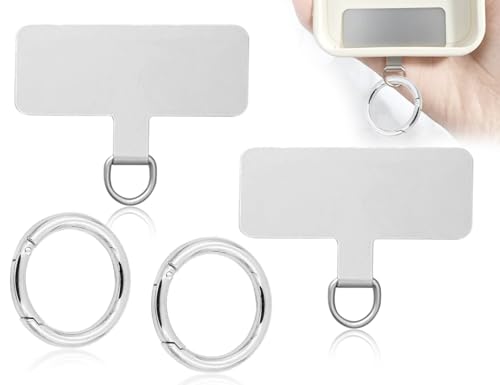 KAPSING Telefon Halteband Patch, 2 Stück Handykette Pads und 2 Stück Federring Verschluss, Universal Schlüsselband Haken für Handyhülle(Silber) von KAPSING