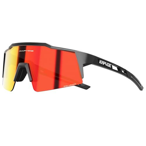 KAPVOE Polarisiert Fahrradbrille mit 4 wechselgläser TR90 Rahmen für Herren Damen Sport Radfahren MTB Sportsonnenbrille Radbrille Sportbrille Fahren Angeln Baseball Laufen 02 Rot Schwarz KAPVOE Polarisiert Fahrradbrille mit 4 wechselgläser TR90 Rahmen für Herren Damen Sport Radfahren MTB Sportsonnenbrille Radbrille Sportbrille Fahren Angeln Baseball Laufen 02 Rot Schwarz von KAPVOE