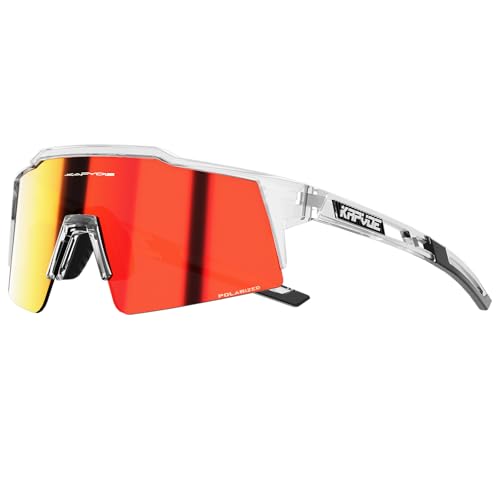 KAPVOE Polarisiert Fahrradbrille mit 4 wechselgläser TR90 Rahmen für Herren Damen Sport Radfahren MTB Sportsonnenbrille Radbrille Sportbrille Fahren Angeln Baseball Laufen 12 Rot klar von KAPVOE