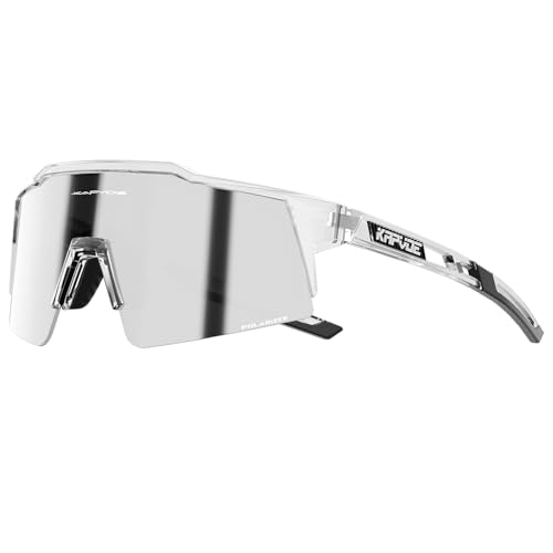 KAPVOE Polarisiert Fahrradbrille mit 4 wechselgläser TR90 Rahmen für Herren Damen Sport Radfahren MTB Sportsonnenbrille Radbrille Sportbrille Fahren Angeln Baseball Laufen 13 Silber klar von KAPVOE