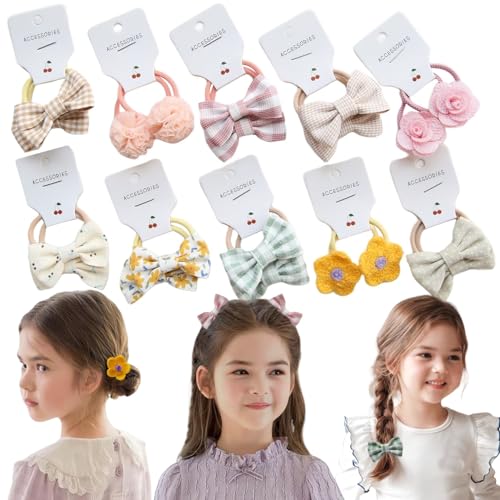 KAQILE 20 Stück kinder haargummi mit schleife kinderhaargummis Bunt Elastisch Haargummis,Baby haargummi,Pferdeschwanz Inhaber Haarzubehör für Kleine Mädchen Kinder (FarbeA-10 Paare (20 Artikel)) von KAQILE
