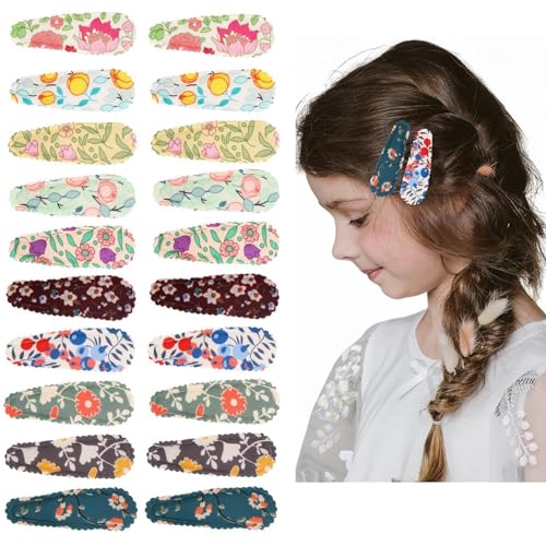 KAQILE 20Stück(10 Paare) Haarspangen Mädchen, Mädchen Haarschmuck Rutschfeste, umwickelte Snap-Haarnadeln für Kinder, Haarspangen mit Blumenmuster Haarclips Haarklammern (20 Stück(10 Paare)-A) von KAQILE