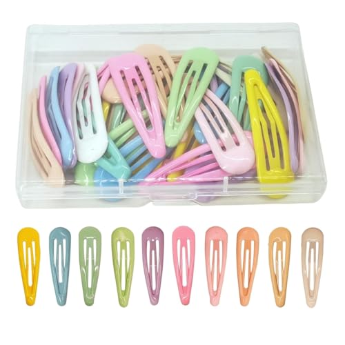 KAQILE 40 Stück Haarspangen Mädchen, 5cm Kinderhaarspange Haarspange in Bonbonfarbe Hair Clip mit Box Snap Haarspangen für Mädchen Kinder (Farbe 1) von KAQILE