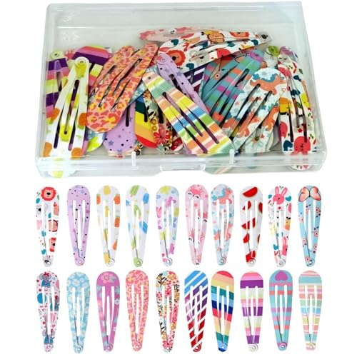 KAQILE 40 Stück Haarspangen Mädchen, 5cm Kinderhaarspange Haarspange in Bonbonfarbe Hair Clip mit Box Snap Haarspangen für Mädchen Kinder (Farbe 2) von KAQILE