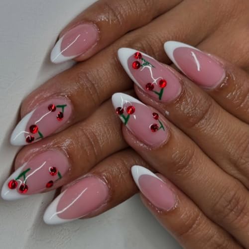 24 Stück French Style Press On - Fruchtdesign Glänzendes Acryl Künstliche für Frauen von KAQNTUD