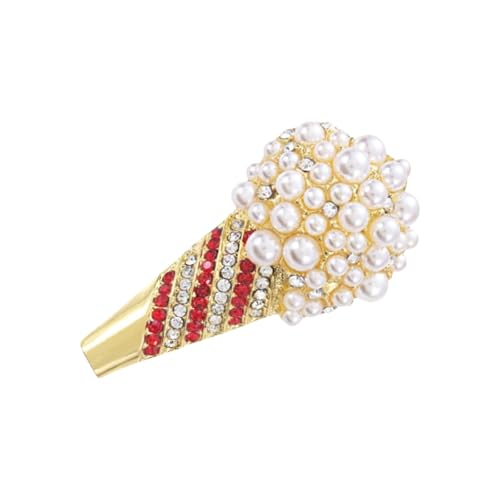 Eistüten-Brosche mit glänzenden Strasssteinen und Perlen, eleganter Schmuck, Anstecknadel für Damen, Mode-Accessoires von KAQNTUD