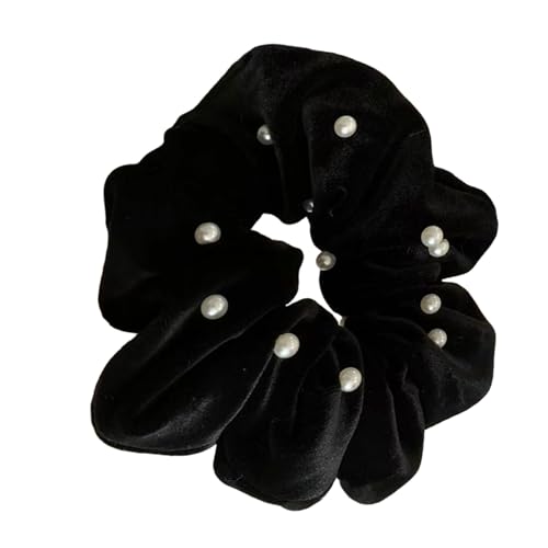 Eleganter Haargummi im französischen Stil, Kunstperlen, mit Rüschenstoff, modischer Haarschmuck für Damen und Mädchen von KAQNTUD