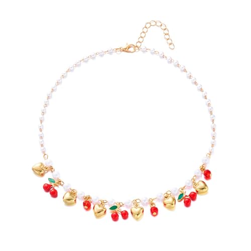 Entzückende Halskette mit Erdbeer-Herz und natürlichen Margarit-Akzenten, verstellbare Kette für Freizeit- oder Date-Outfits, leicht, Kiriste-Schmuck, romantisch, herzförmiges Accessoire für von KAQNTUD