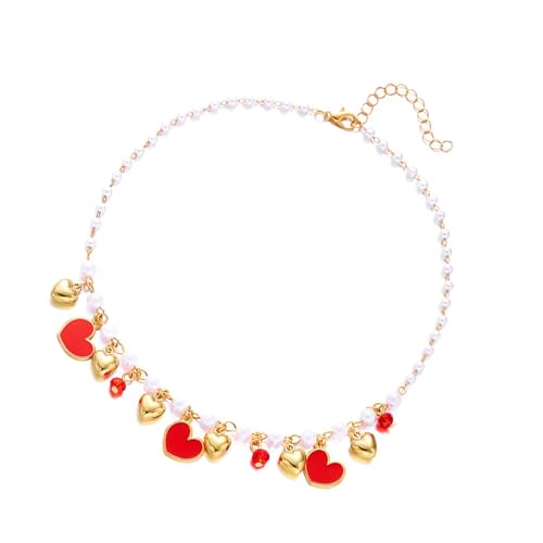 Entzückende Halskette mit Erdbeer-Herz und natürlichen Margarit-Akzenten, verstellbare Kette für Freizeit- oder Date-Outfits, leicht, Kiriste-Schmuck, romantisch, herzförmiges Accessoire für von KAQNTUD