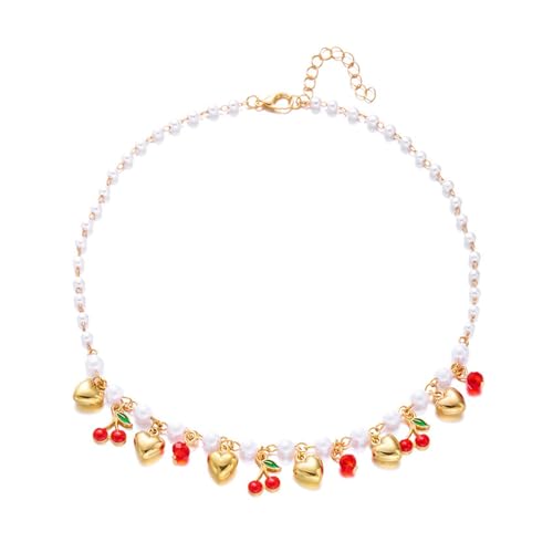 Entzückende Halskette mit Erdbeer-Herz und natürlichen Margarit-Akzenten, verstellbare Kette für Freizeit- oder Date-Outfits, leicht, Kiriste-Schmuck, romantisch, herzförmiges Accessoire für von KAQNTUD