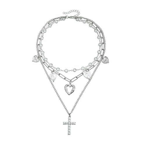 KAQNTUD 2000er Jahre ästhetische Kruzifix-Herz-Halskette, leichte Legierung, Schmuck, trendige Schlüsselbeinkette für Schwester oder Freundin, Schlüsselbeinkette von KAQNTUD