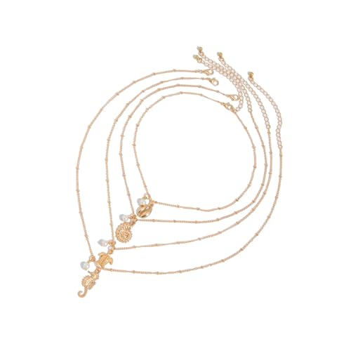 KAQNTUD 4 Stück stapelbare Strandmode Schmuck Schildkröte Seepferdchen Anhänger Halskette für Frauen leichte Eisenlegierung Kette verstellbar Urlaub von KAQNTUD
