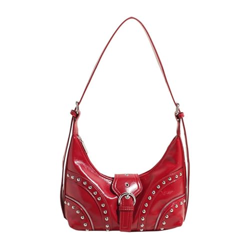 KAQNTUD Damen-Schultertasche, PU-Leder, Achselhöhle, Nieten, Knödel, Pendeln, trendiger Crossbody für den Alltag, rot, Einheitsgröße KAQNTUD Damen-Schultertasche, PU-Leder, Achselhöhle, Nieten, Knödel, Pendeln, trendiger Crossbody für den Alltag, rot, Einheitsgröße von KAQNTUD