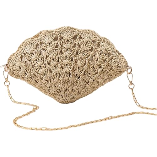KAQNTUD Damen handgewebte Crossbody Handtasche Sommer Strand Schulter Handtasche Baumwolle gehäkelte gewebte handgefertigte Geldbörse Tasche Stroh Schulter Crossbody Tasche, beige, One Size von KAQNTUD