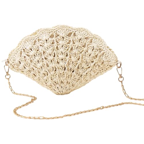 KAQNTUD Damen handgewebte Crossbody Handtasche Sommer Strand Schulter Handtasche Baumwolle gehäkelte gewebte handgefertigte Geldbörse Tasche Stroh Schulter Crossbody Tasche, weiß, One Size von KAQNTUD