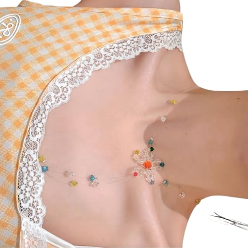 KAQNTUD Elegante florale Perlen-Halskette mit Dopamin-Farbe, Blumen-Halskette für Strandkleidung, Accessoires, Freizeit, Strand, Party, Schmuck-Accessoire von KAQNTUD