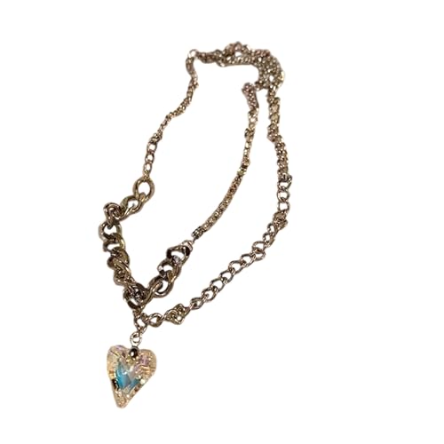 KAQNTUD Glasherz-Edelstahl-Halskette, zierliche Schlüsselbein-Kette, Schmuck für Frauen, trendiges Geschenk, Schlüsselbein-Kette, Damen von KAQNTUD