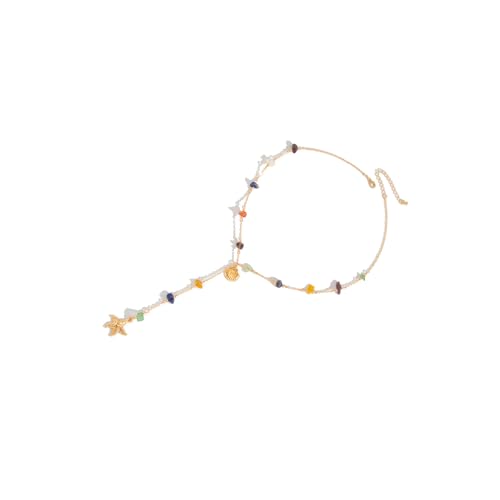 KAQNTUD Künstlerische Messingkette mit Marine-Thema, kombiniert zerkleinerte Steine, Muscheln und Seesterne, Charm, Strandmuschel-Anhänger von KAQNTUD