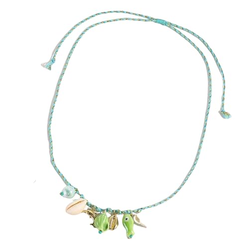 KAQNTUD Marine-inspirierte, verstellbare Keramik-Muschel- und Seestern-Halskette mit hellen Dopamin-Farben, für Damen, Sommer, Strand, Schmuck, bunter Seil-Anhänger, Einheitsgröße, Wie beschrieben von KAQNTUD
