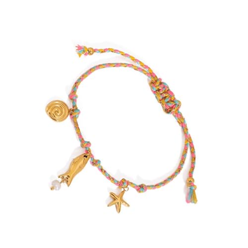 KAQNTUD Marineinspiriertes, verstellbares, geflochtenes Armband mit Muschelanhänger für Damen und Herren, Hot Day Beach Styles Handgelenkkette Schmuck von KAQNTUD