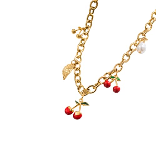 KAQNTUD Minimalistische Kirschen Erdbeere Charm Halskette Stahl Verstellbare Kette Lässig Elegant Alltag Zubehör Anhänger Halskette, Einheitsgröße, Wie beschrieben, Wie beschrieben von KAQNTUD