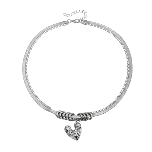 KAQNTUD Moderne Halskette, doppellagig, Legierung, Textur, verstellbar, Modeschmuck, Geschenk, Anhänger-Halsketten für den täglichen Gebrauch, Legierung, Herz-Anhänger von KAQNTUD
