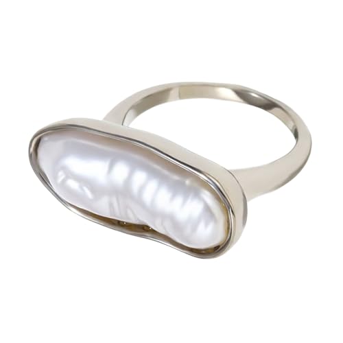 KAQNTUD Praktische Ringe, Fingerschmuck, elegante lange Streifen, Perlen, Edelstahl-Textur, geeignet für Frauen, Silver, Edelstahl von KAQNTUD