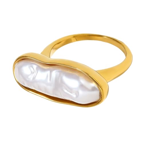 KAQNTUD Praktische Ringe, Fingerschmuck, elegante lange Streifen, Perlen, Edelstahl-Textur, geeignet für Frauen, Silver, Edelstahl von KAQNTUD