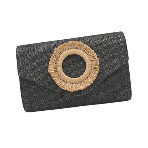 KAQNTUD Stroh-Clutches Geldbörse für Damen, Umschlagtasche, Stroh, Umhängetasche, Handtasche, Sommer, Strandtasche, gewebte Clutches Handtasche, Schwarz , Einheitsgröße KAQNTUD Stroh-Clutches Geldbörse für Damen, Umschlagtasche, Stroh, Umhängetasche, Handtasche, Sommer, Strandtasche, gewebte Clutches Handtasche, Schwarz , Einheitsgröße von KAQNTUD