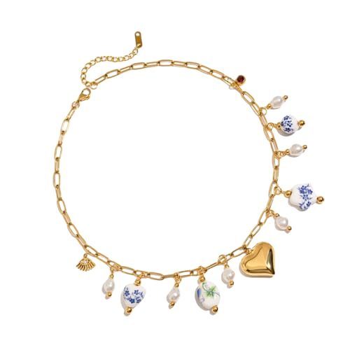 KAQNTUD Verstellbare Keramikperlen-Halskette mit stabiler Edelstahl-Kette, elegantes Schmuckgeschenk, verstellbare Perlen-Schmuck-Halskette, Einheitsgröße, Wie beschrieben, Wie beschrieben von KAQNTUD