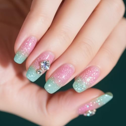 Quadratische Fake mit Glitzer, künstlicher Acryl-Kleber (24 Stück) für Frauen und Mädchen von KAQNTUD