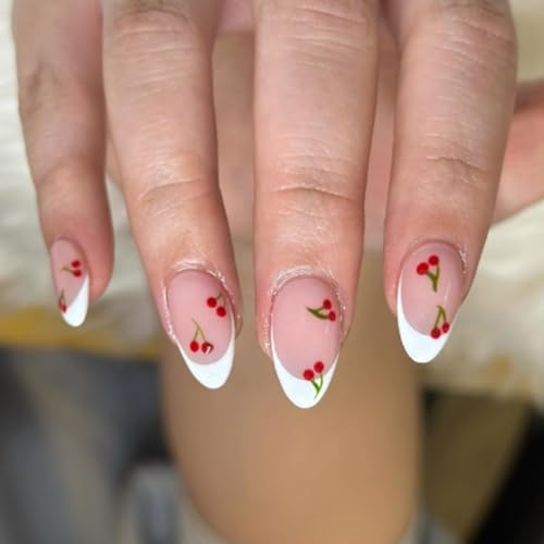 Valentine Short Mandel Press On - Fruit Design French Tip Zubehör für Frauen von KAQNTUD