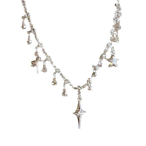 Vierzackige Stern-Halskette, Legierung, Konstruktion, Schlüsselbeinkette, 40 + 5 cm, vielseitige Styling-Option, Eid-Stern-Anhänger, Schmuck, Einheitsgröße, Wie beschrieben, Wie beschrieben von KAQNTUD