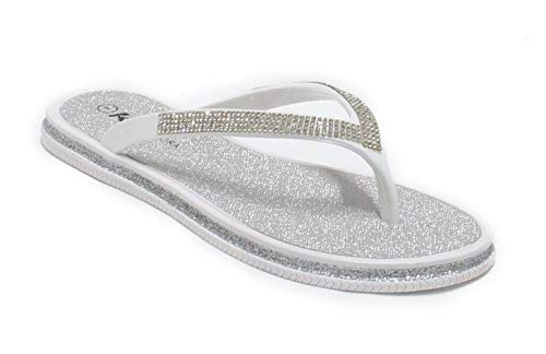 Damen Glitzer Classic Casual Flach Zehentrenner Flip Flops Sandalen Schuhe LS012, Silber (Silber 007), 40.5 EU von KARA