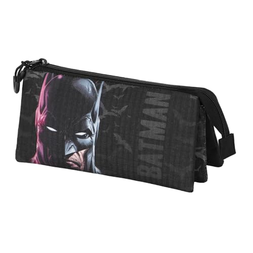 Karactermania Batman Face-Dreifach Federmäppchen, Schwarz, 23 x 11 cm von KARACTERMANIA