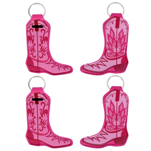 KARAQY Lippenstift-Halter, Cowgirl-Stiefel, Schlüsselanhänger, Hot Pink, Chapstick, Lippenbalsam, Neopren, Glanz-Halter, Schlüsselanhänger für Damen, 4 Stück, Knallpink (Hot Pink) von KARAQY