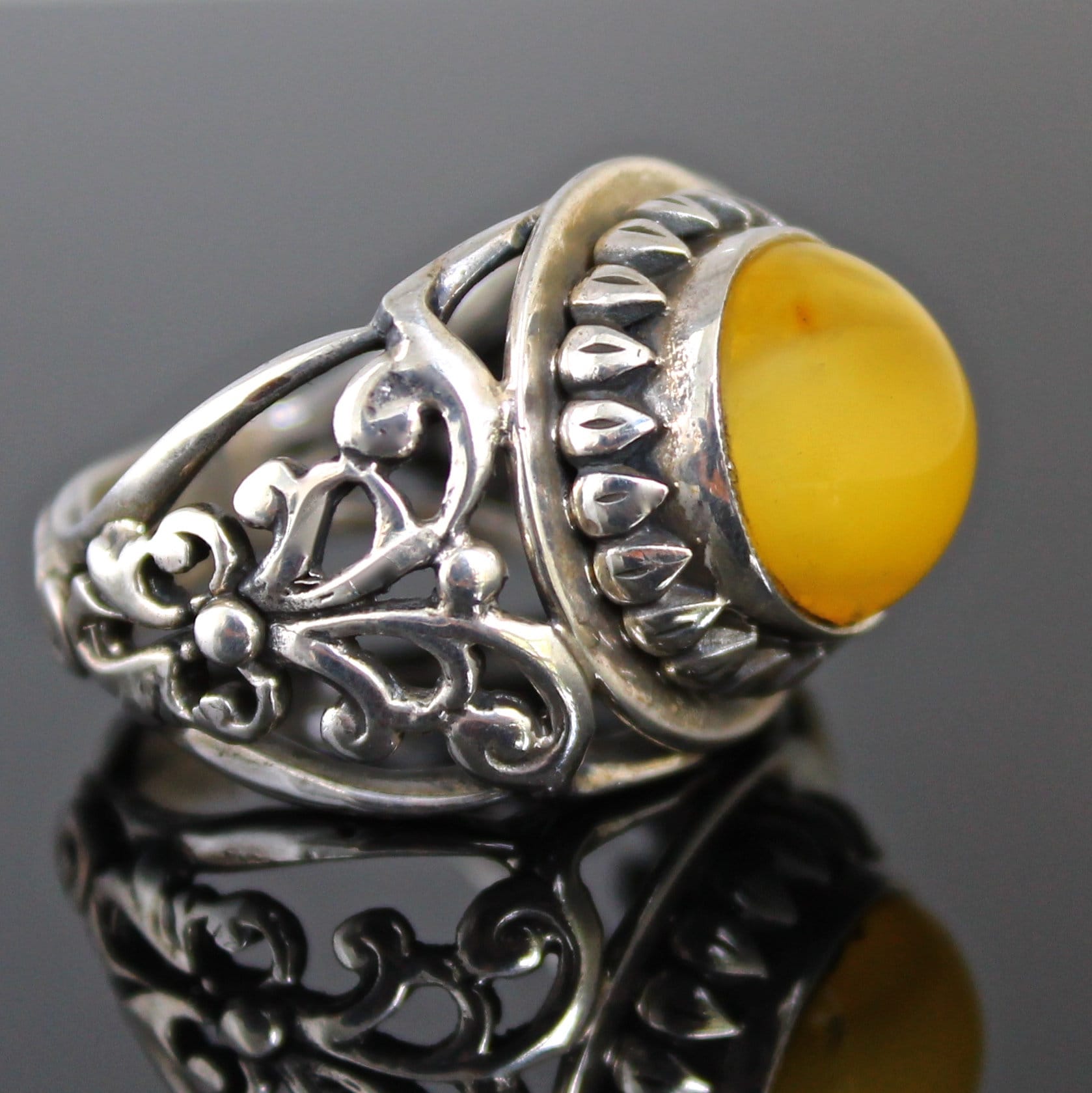 925 Sterling Silber Herren Ring Einzigartige Handgemachte Natürliche Gelb Bernstein Größe 9 Us von KARAT35