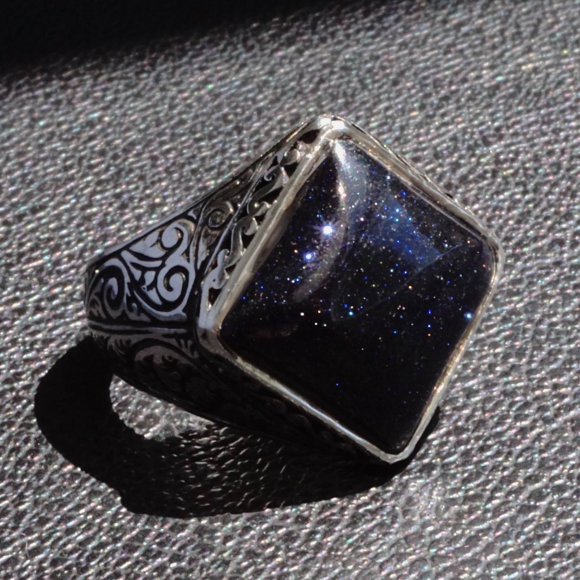 925 Sterling Silber Herren Ring Mit Blauen Aventurin Stern Stein Einzigartige Elegante Schmuck von KARAT35
