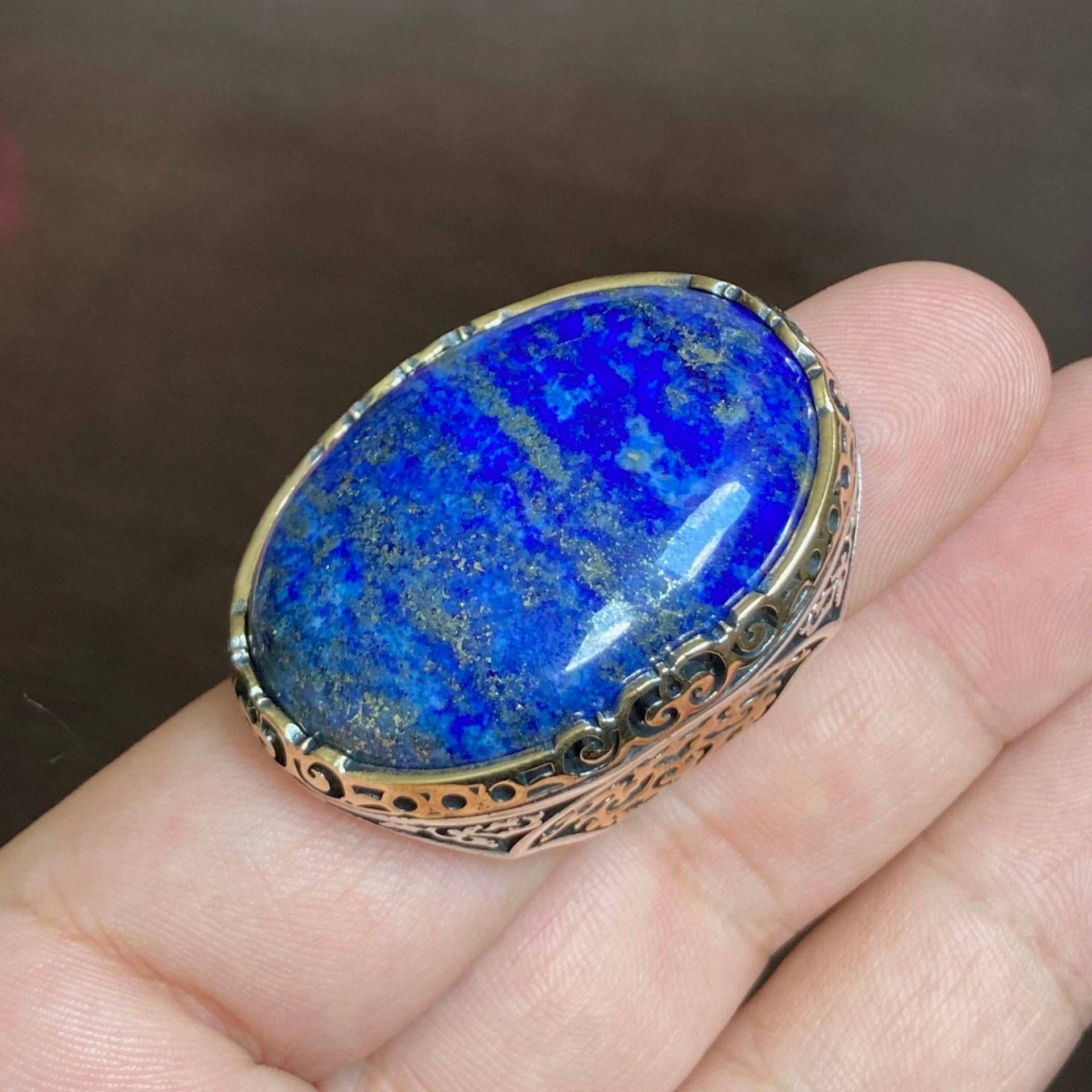 925 Sterling Silber Herren Ring Lapis Lazuli Außergewöhnlicher Einzigartiger Handwerker Schmuck von KARAT35