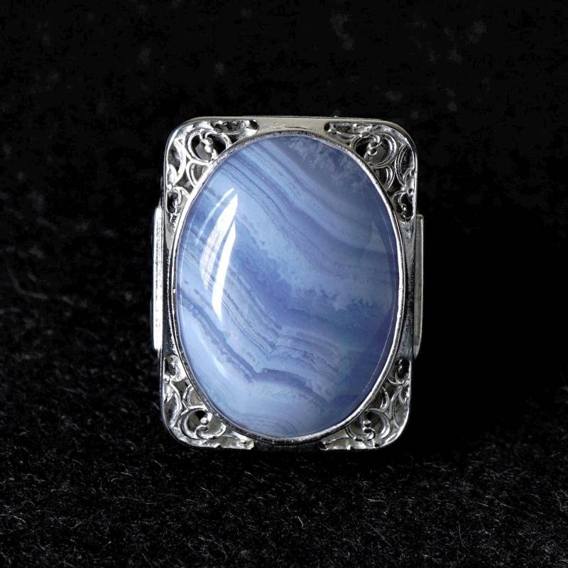 Blaue Spitze Achat Sterling Silber Ring - Handgemachter Herren Schmuck von KaraDeluxe