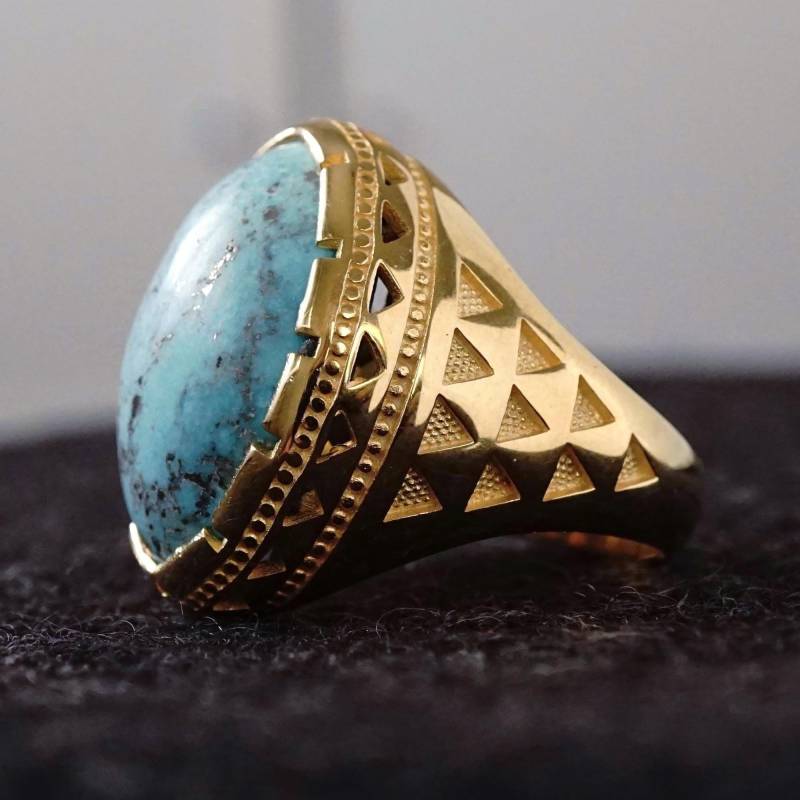 Gold Statement Ring Türkis Natürlicher Einzigartiger Handgefertigter Herrenschmuck von KARAT35