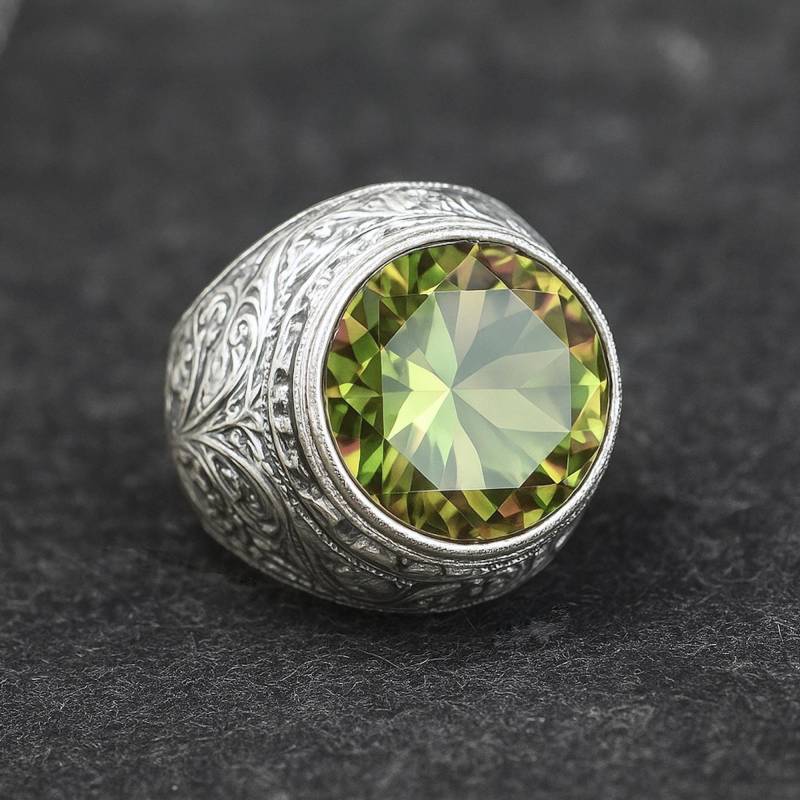 Handgemachte Sterling Silber Herren Ring Farbwechsel Sultanit Handwerker Geschnitzt von KaraDeluxe