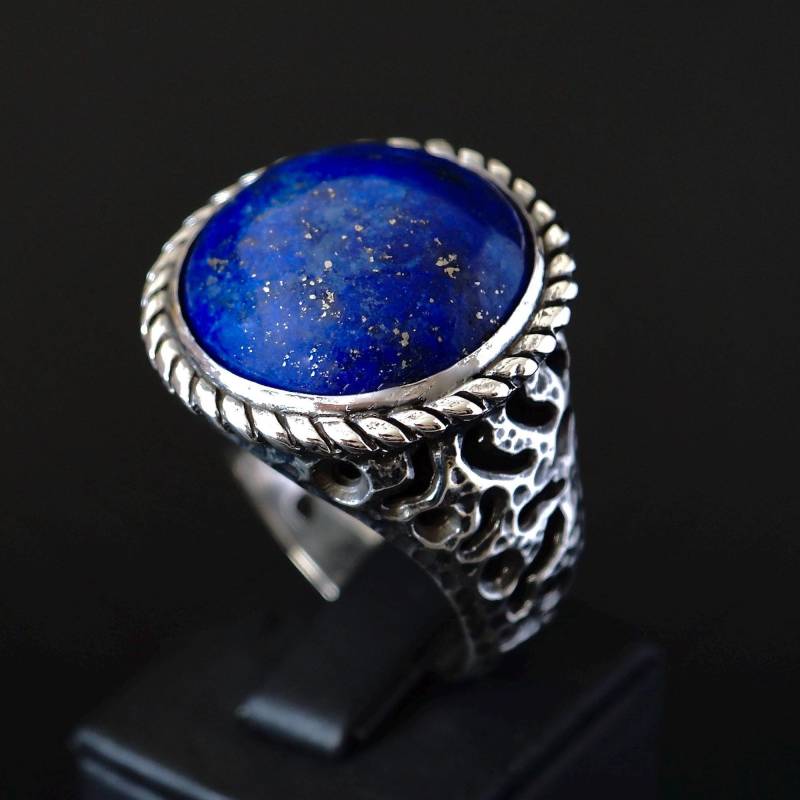 Herren Lapis Lazuli Siegelring Sterling Silber Handgemachte Natürliche Edelstein Schmuck von KARAT35