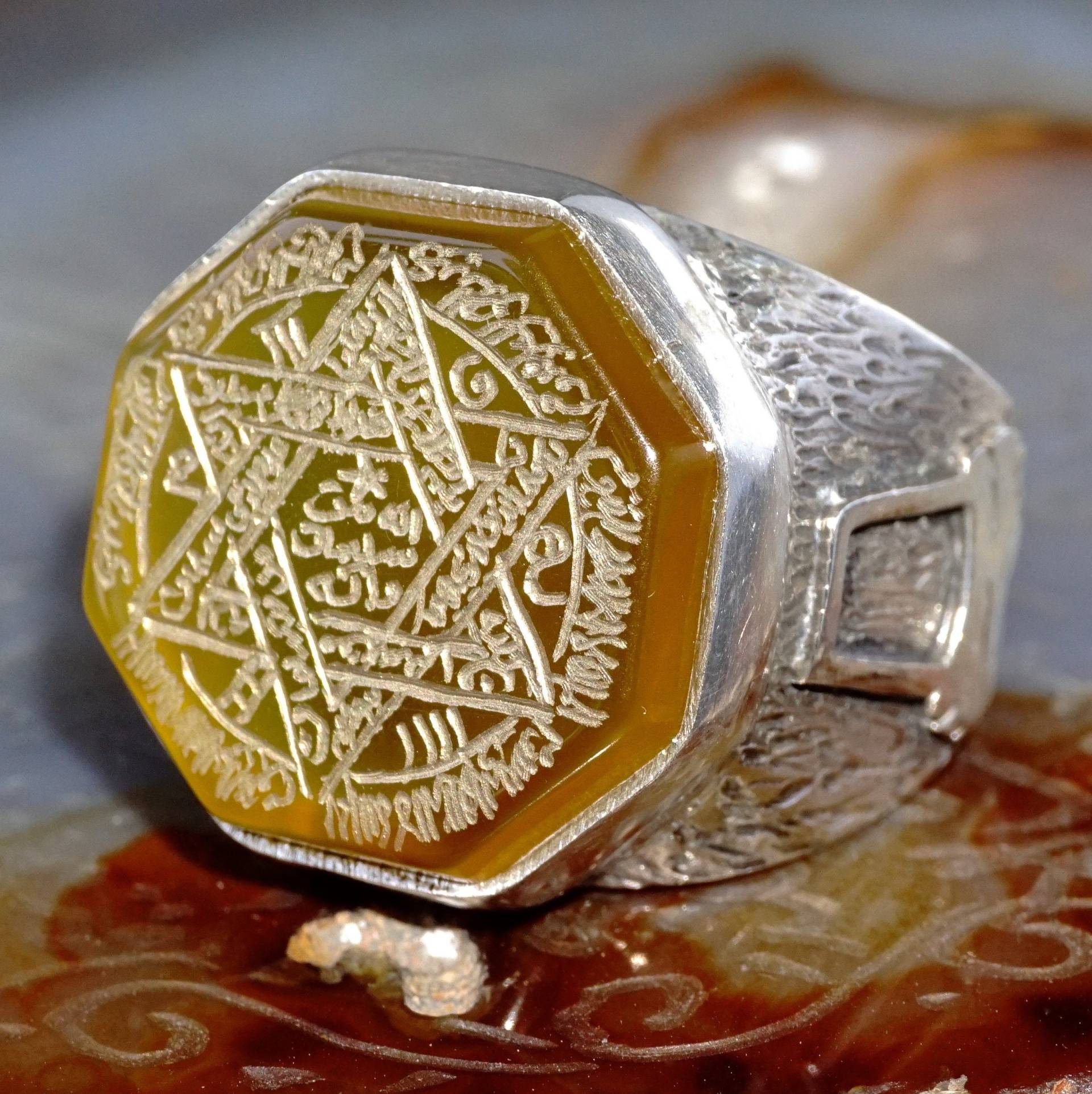 Herren Ring Siegel Von Solomon Sterling Silber Gelb Achat Aqeeq Handgemachte Talisman von KARAT35